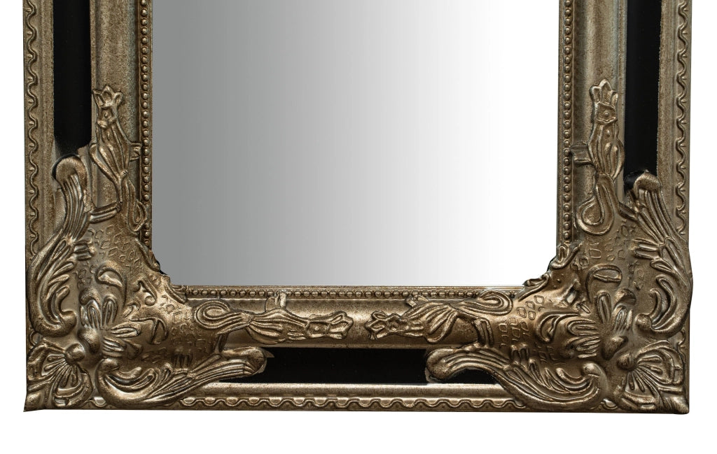 Biscottini Specchio Specchiera Impero da parete e appendere verticale/orizzontale L35xPR4xH82 cm finitura argento e nero anticato
