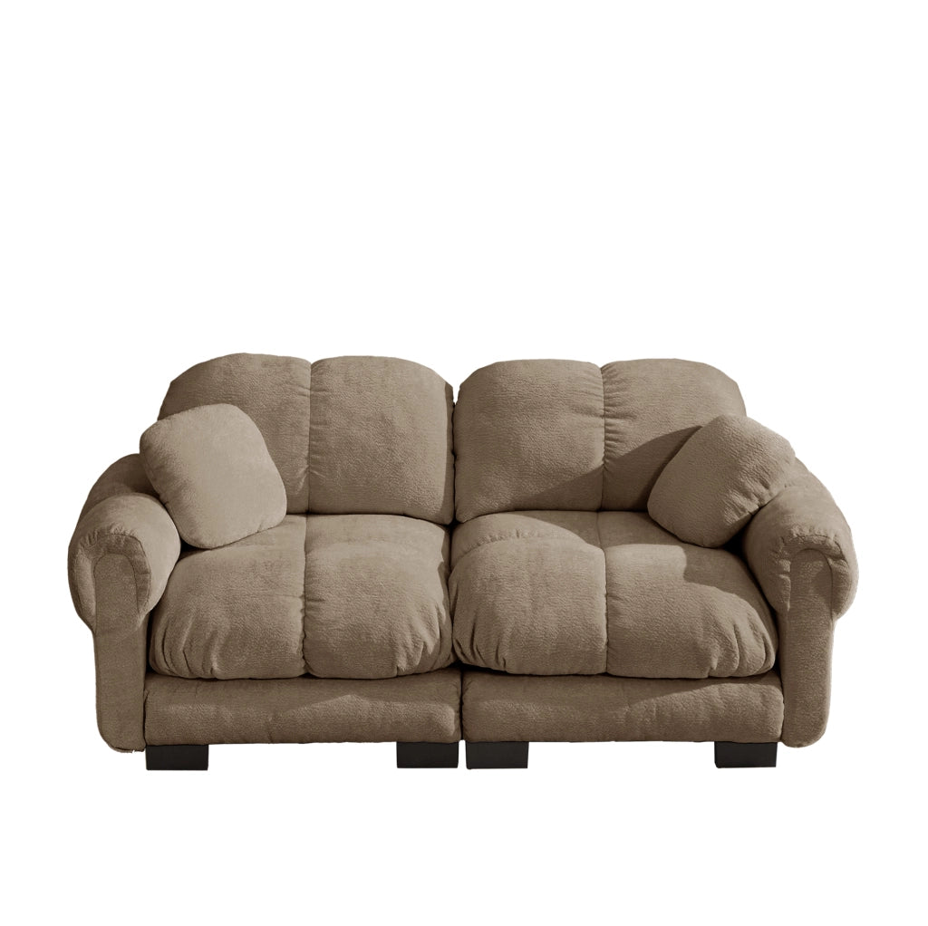 Divano modulare 2 posti 190x86x90 cm in chenille marrone con cuscini trapuntati