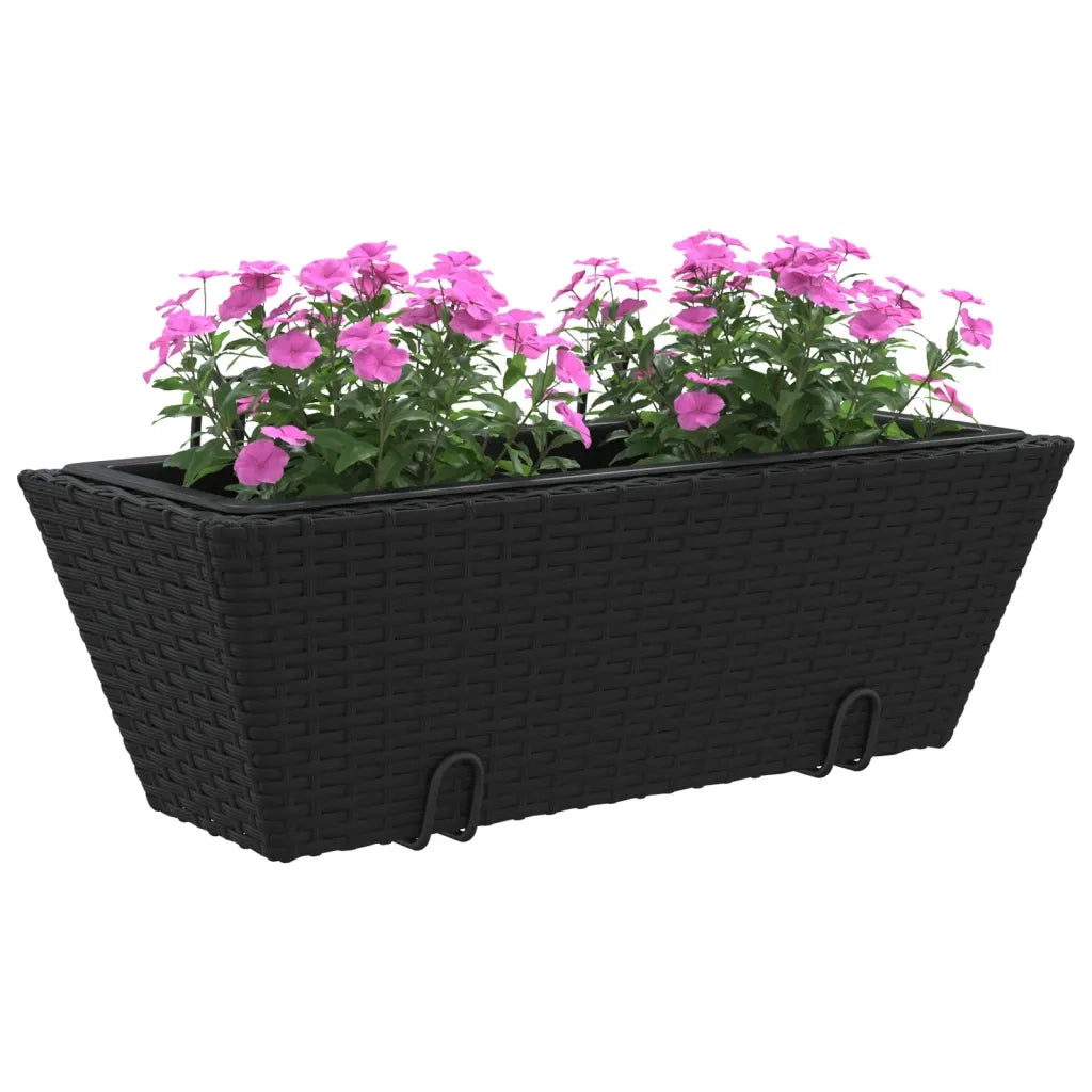 Fioriere con Ganci 2 pz Nere in Polyrattan