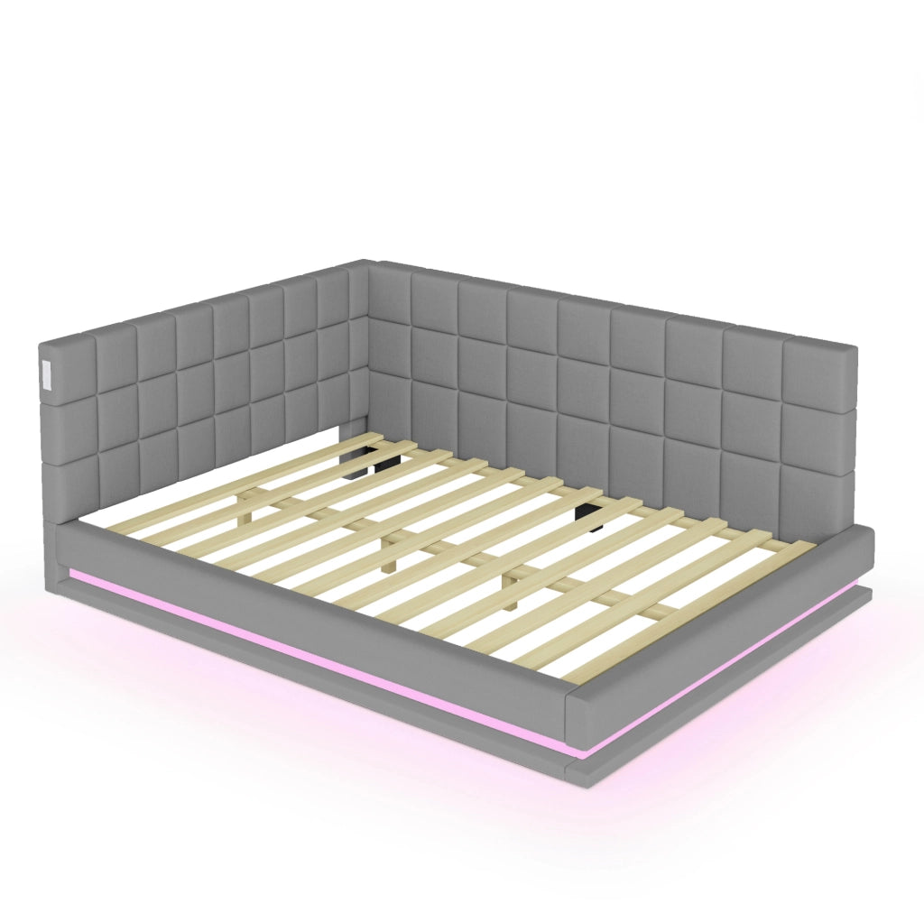Divano letto 140x200 cm con LED e USB; lino grigio (Senza materasso)