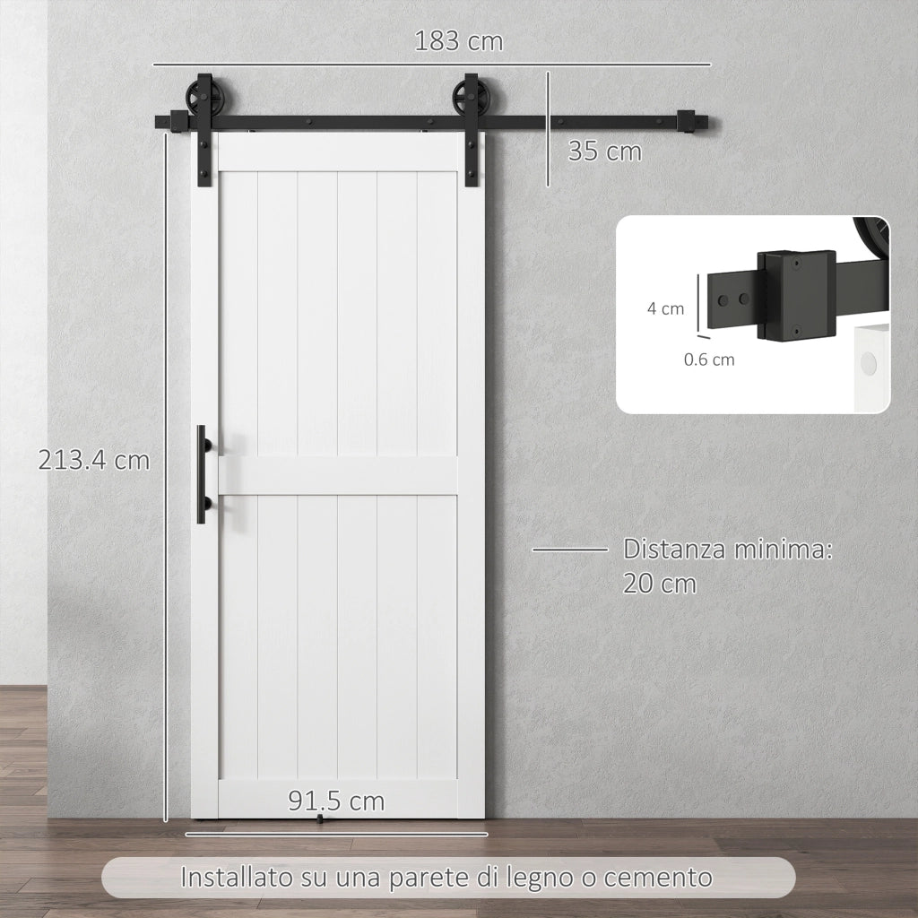 Porta Scorrevole Country ¨C zephmum ¨C Legno e Acciaio Bianco e Nero 183x0.6x4 cm