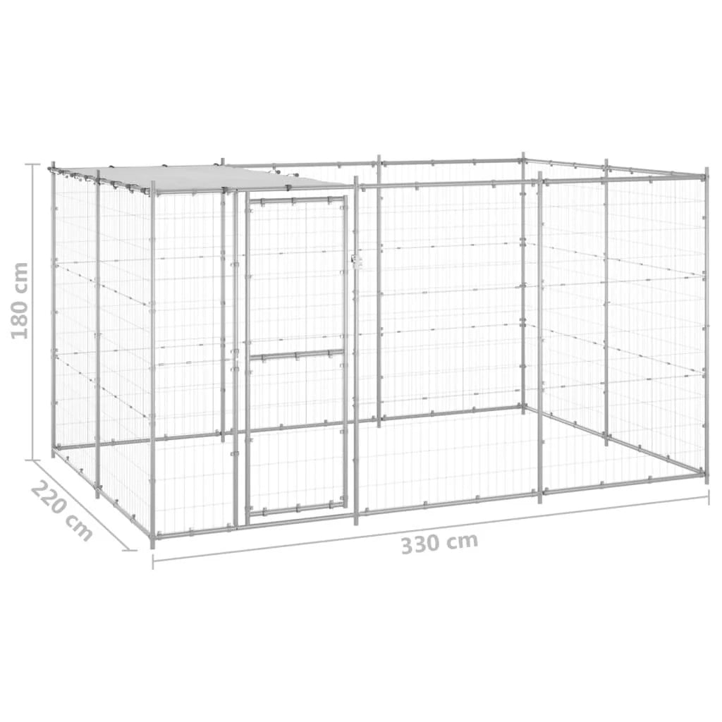 Recinto per animali da esterno per cani in acciaio zincato con tetto 7,26 m² 02_0000446