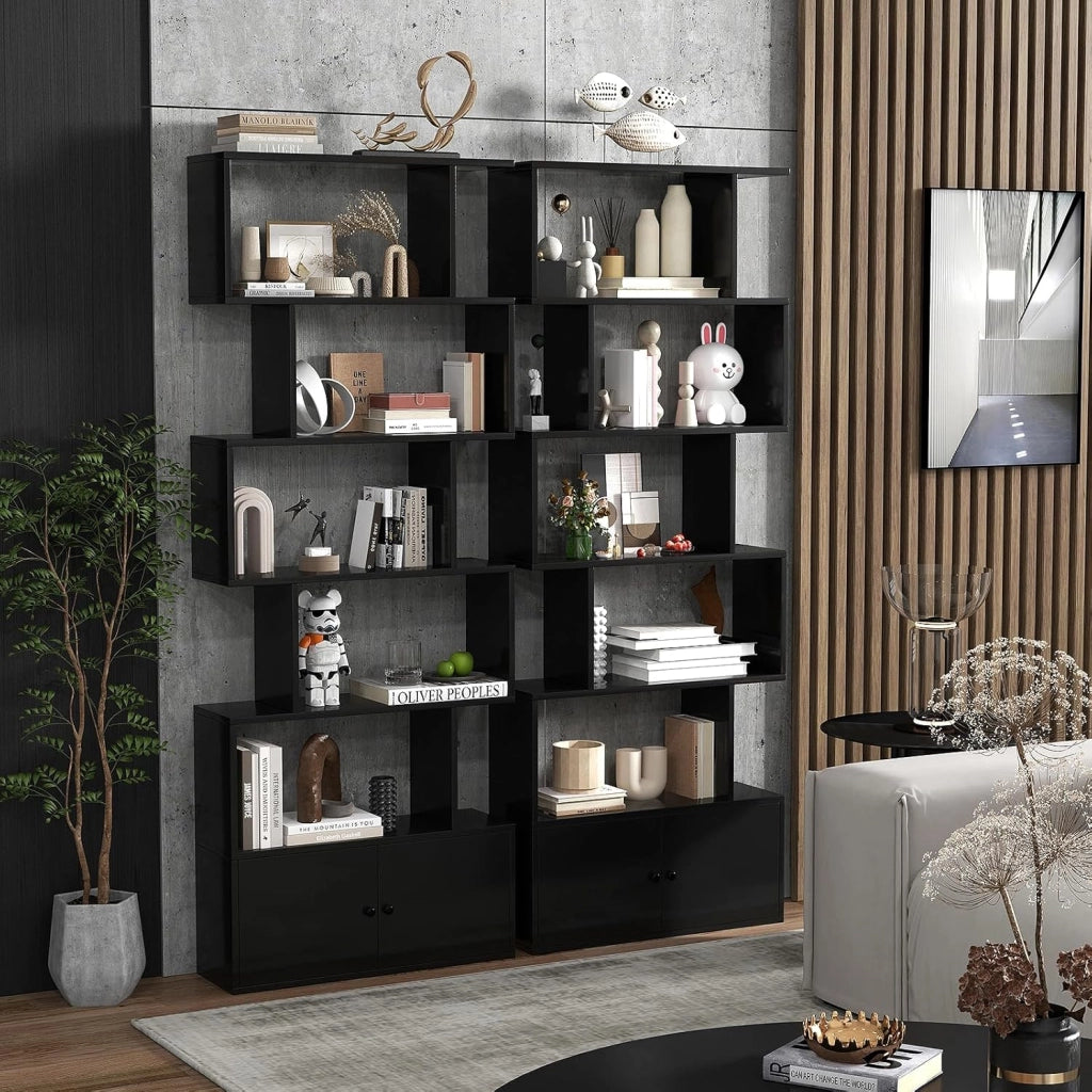 Scaffale a 6 Ripiani con cassetto, Libreria Autoportante, Scaffale da Terra, Design Moderno, 70 x 23 x 183 cm, Bianco/Marrone/Nero (Nero)