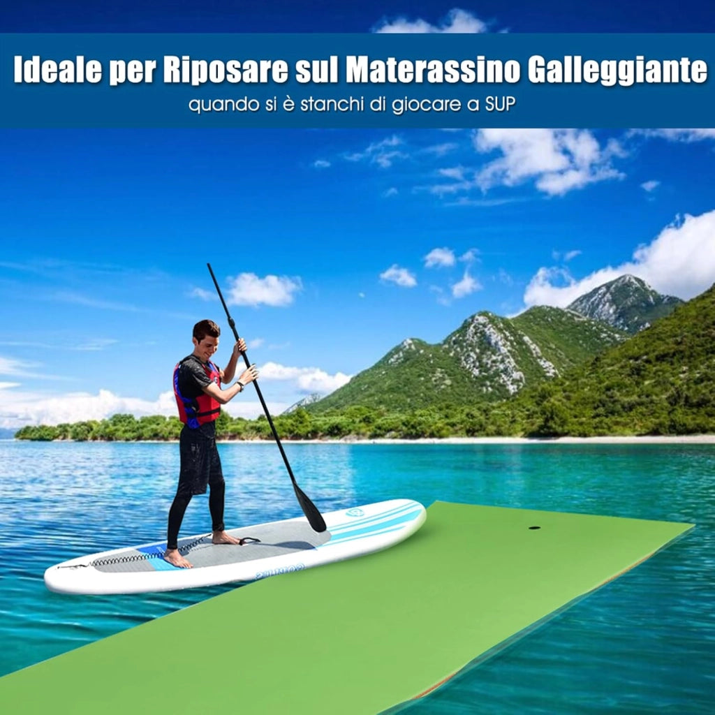 Tappetino Galleggiante Acquatico, 355X183cm, Materassino Galleggiante Resistente agli Strappi con Dispositivo di Ormeggio e Cinghie di Aggancio, per Mare Lago Piscina e Spiaggia