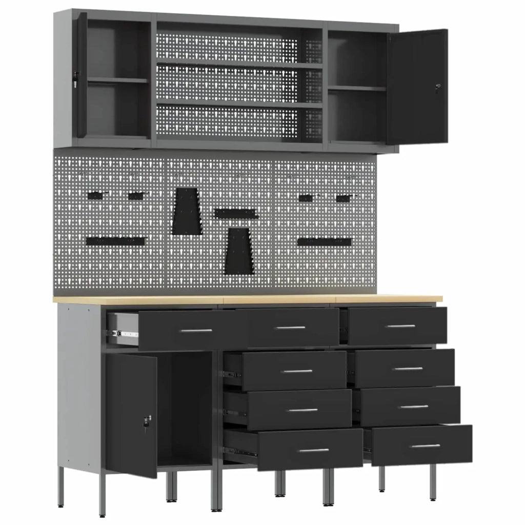 Mobile da lavoro 7 pcs Nero Legno ingegnerizzato e acciaio 3321448