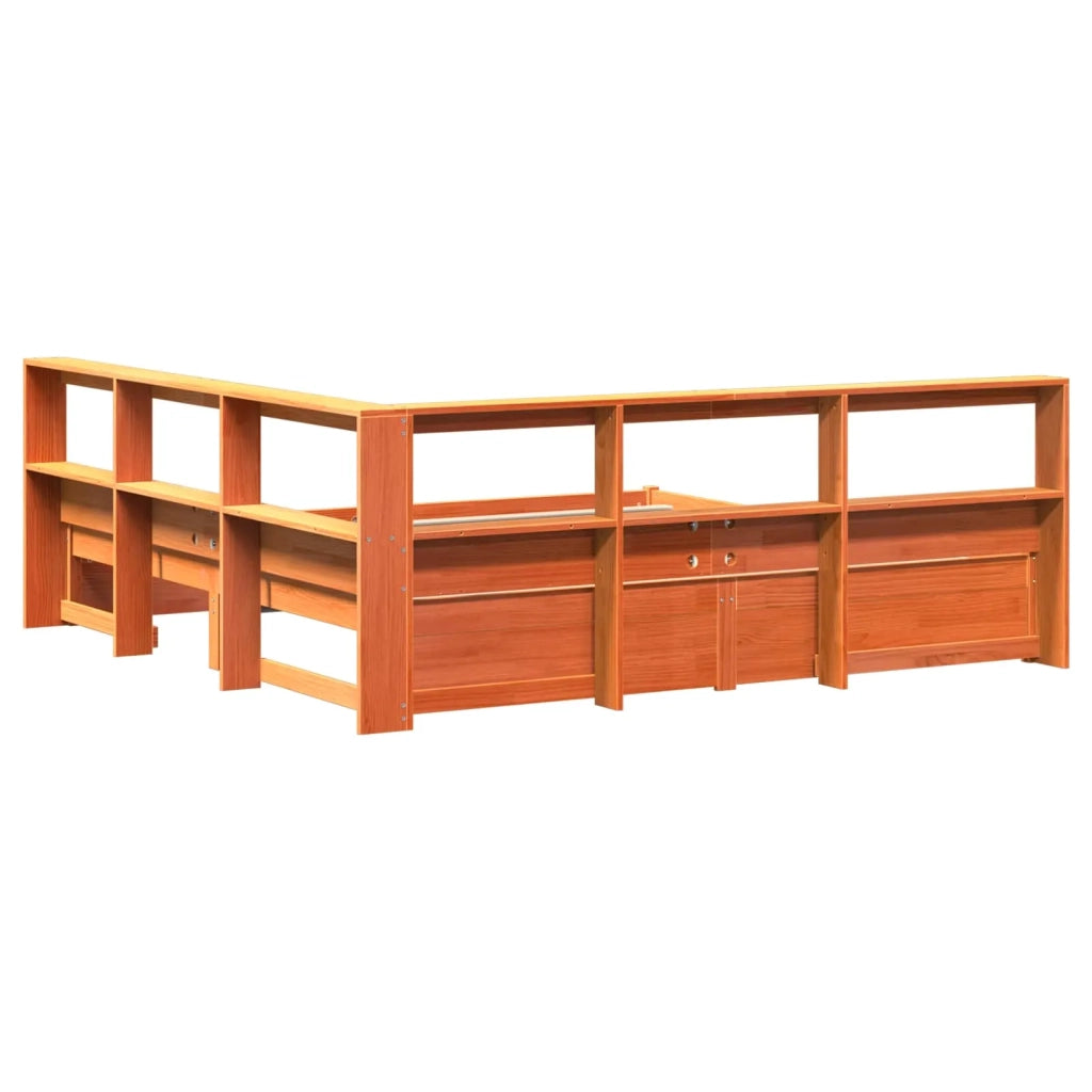 Letto Libreria con testiera 2 pcs Marrone cerato 200 x 200 cm 3422738