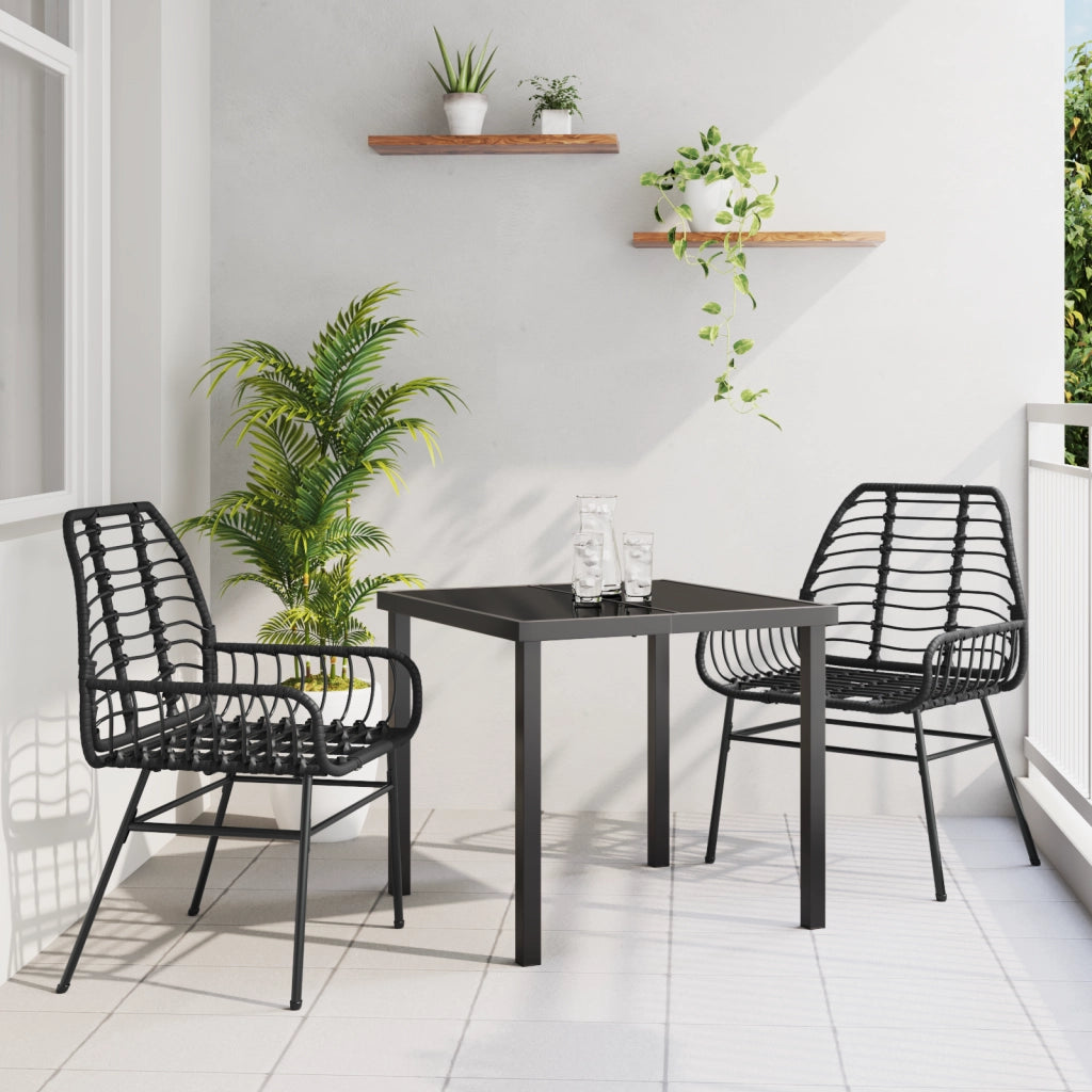 Set da pranzo da giardino 3 pezzi nero polyrattan