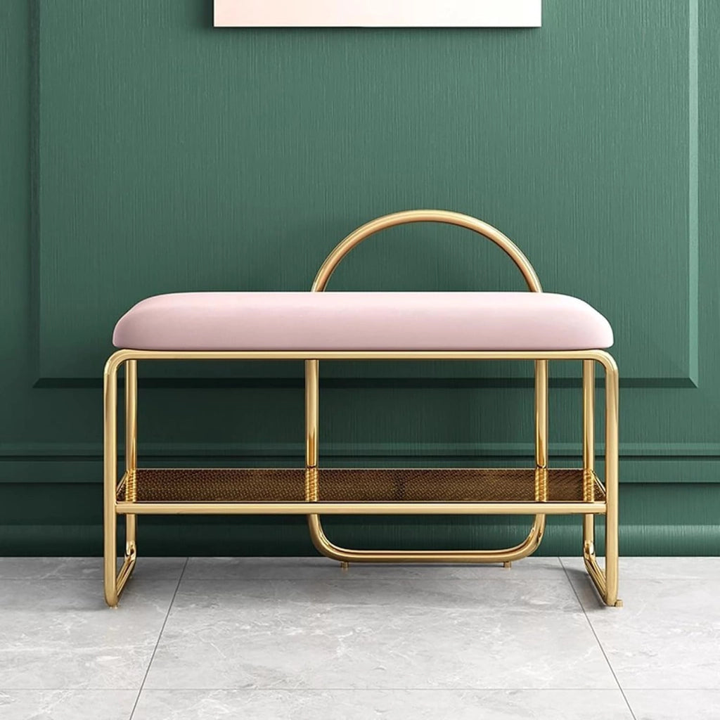 scarpiera Panca scarpiera in Metallo Dorato con Seduta in Velluto - Robusta Panca portascarpe per Ingresso, corridoio - Panca per Scarpe a 2 Livelli – Rosa (60 x 32 x 60 cm)