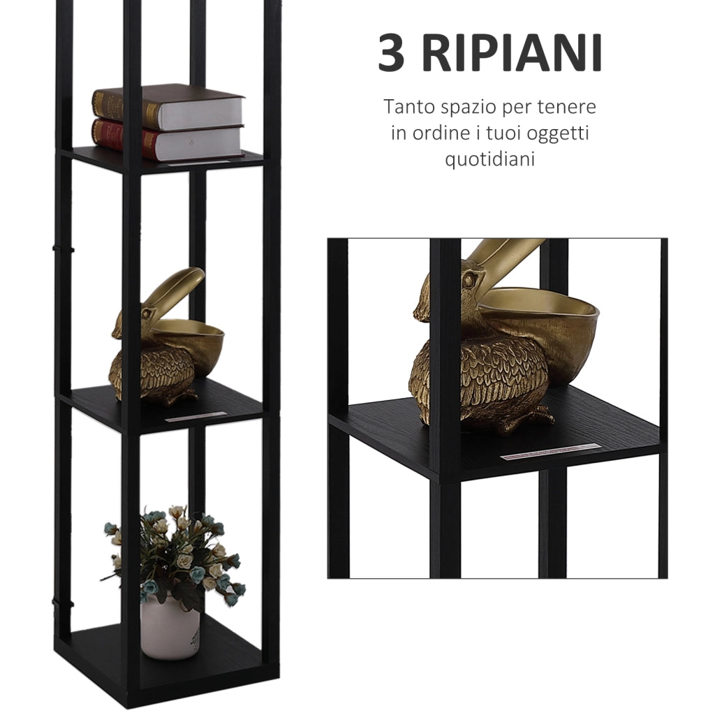 EasyComfort Lampada Lampadina da Terra Salvaspazio con Ripiani Durevole Cotone, MDF 26 x 26 x 160 cm Nero, bianco
