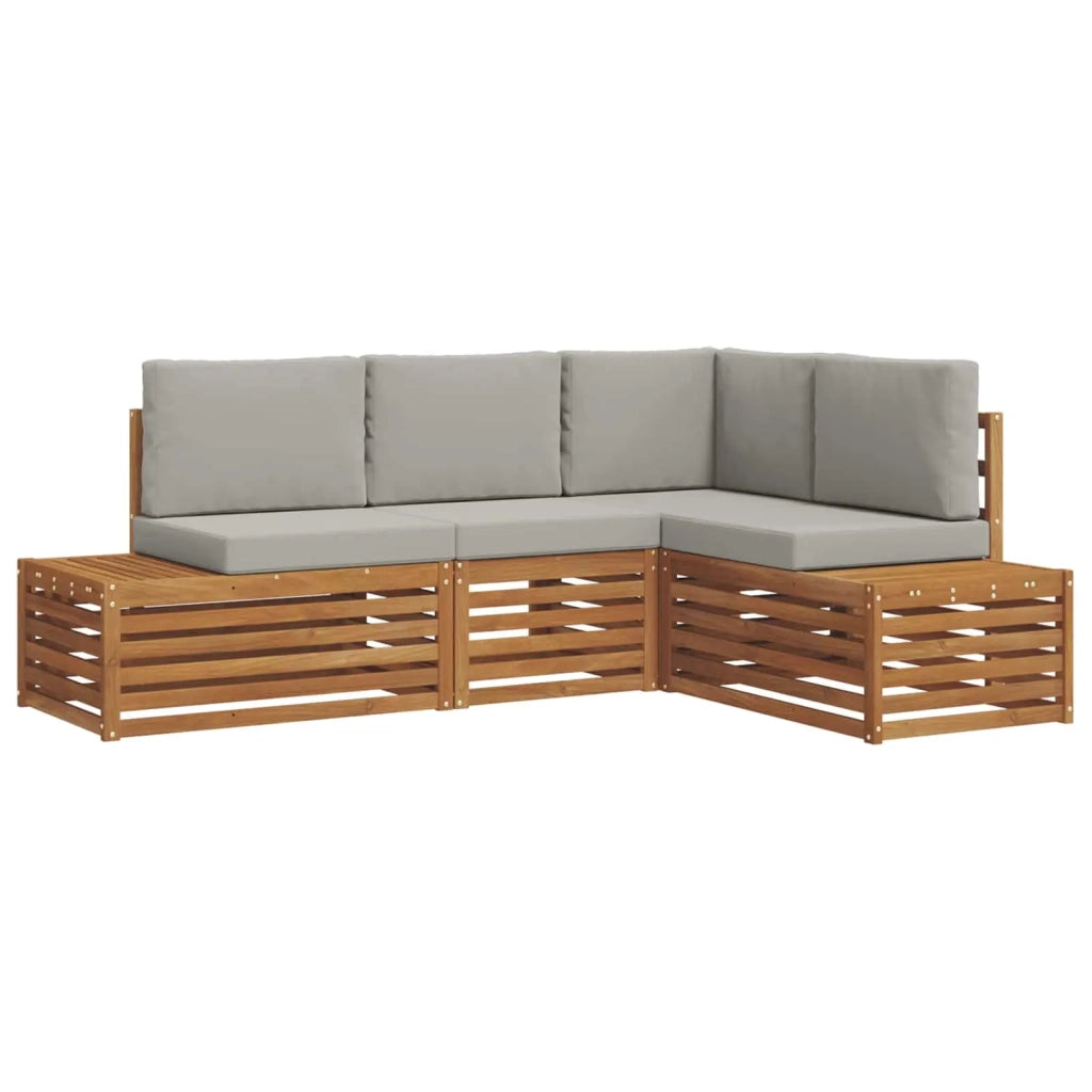 Set di divani da esterno 4 Pezzo Grigio Naturale e Chiaro