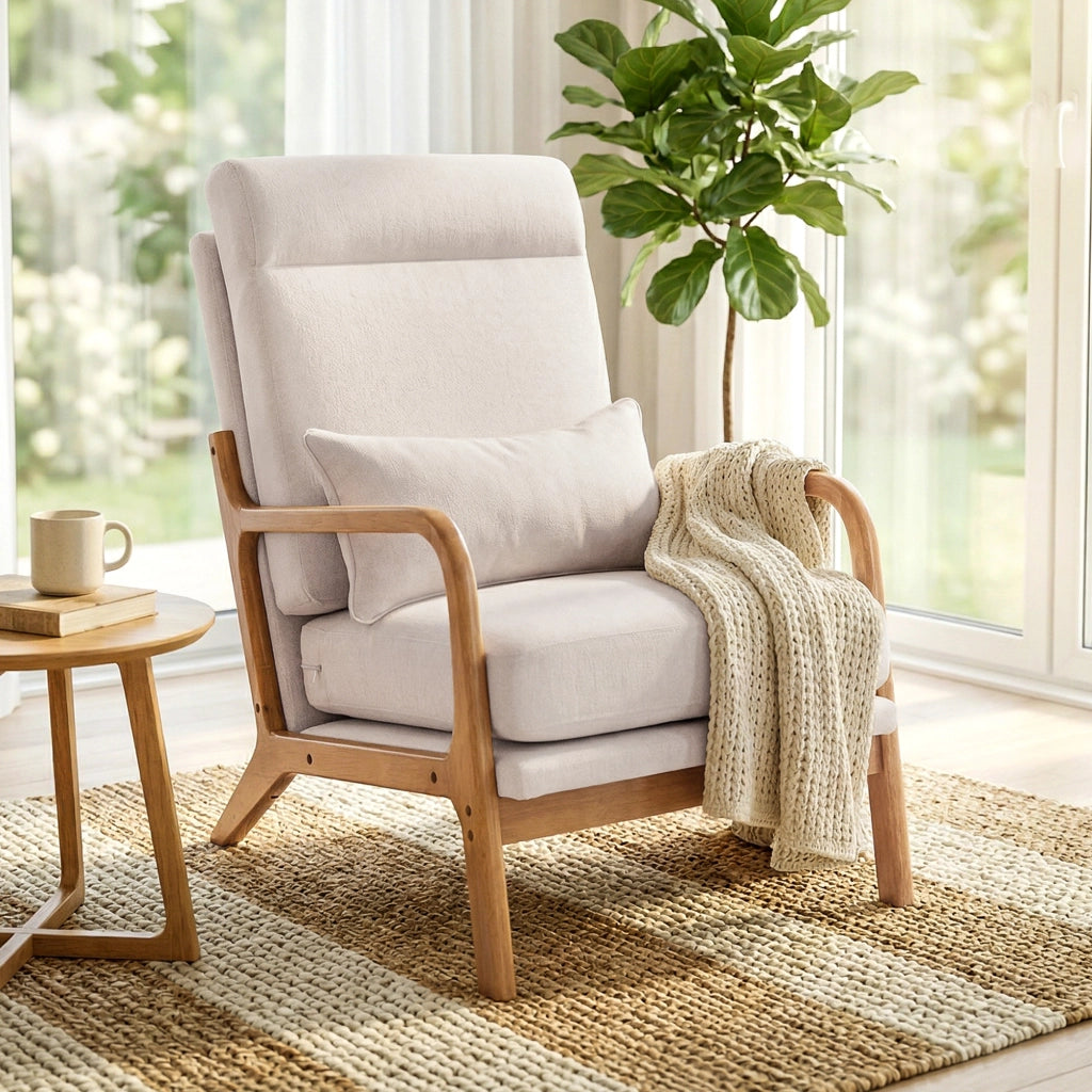 Poltrona imbottita in lino con supporto lombare ¨C zephmum ¨C crema 64x86x93