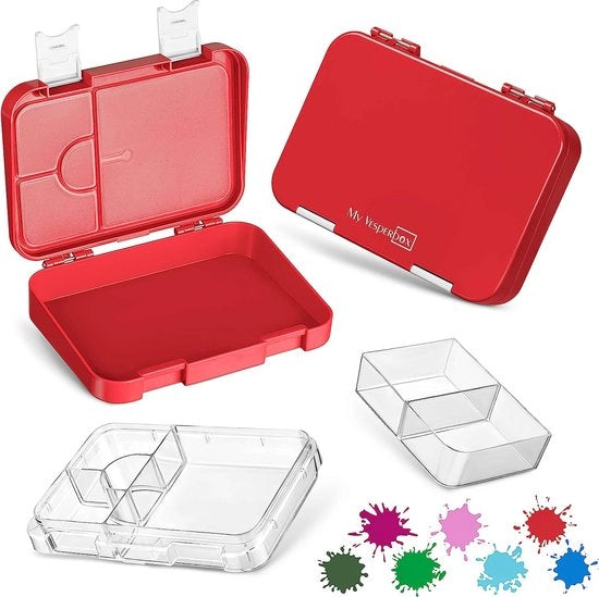 Borsa pranzo per bambini, con 4 + 2 compartimenti, estremamente robusta, borsa pranzo, ideale per asili nido e scuola (rosso-bianco)