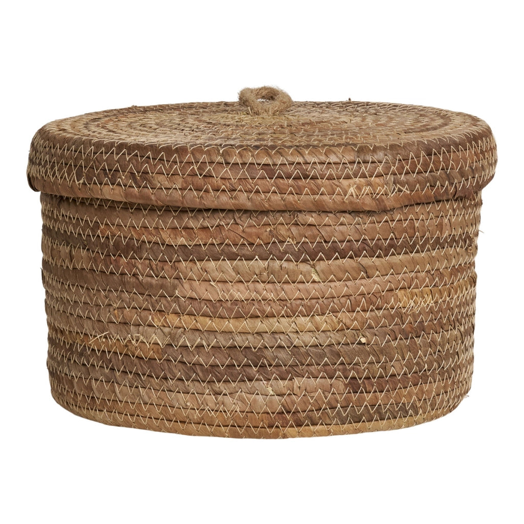 Set di 2 Cesti Portaoggetti Desio, Marrone, Foglie di Banano, 21x21x14 cm