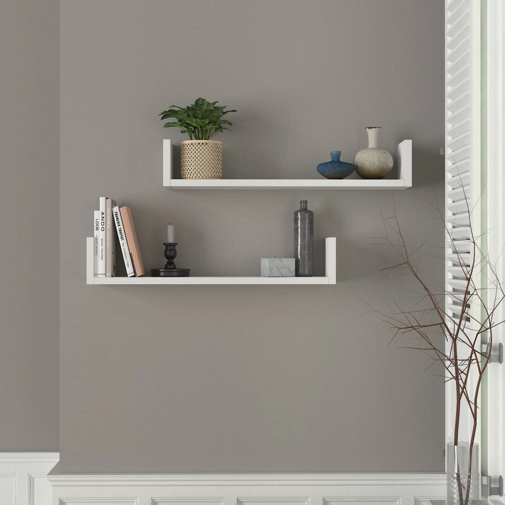 Mensola da parete in legno "Iris" - 63 x 14 x 14 cm - Bianco