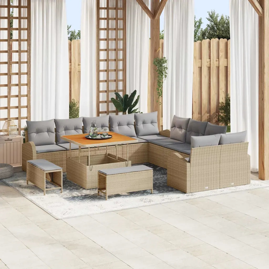 Set Divano da Giardino con cuscino 13 pcs Beige polyrattan 3362447