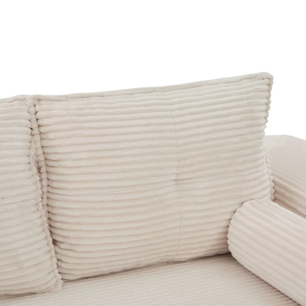 Divano letto modulare a 3 posti con tasche e portabicchieri in tessuto a coste beige