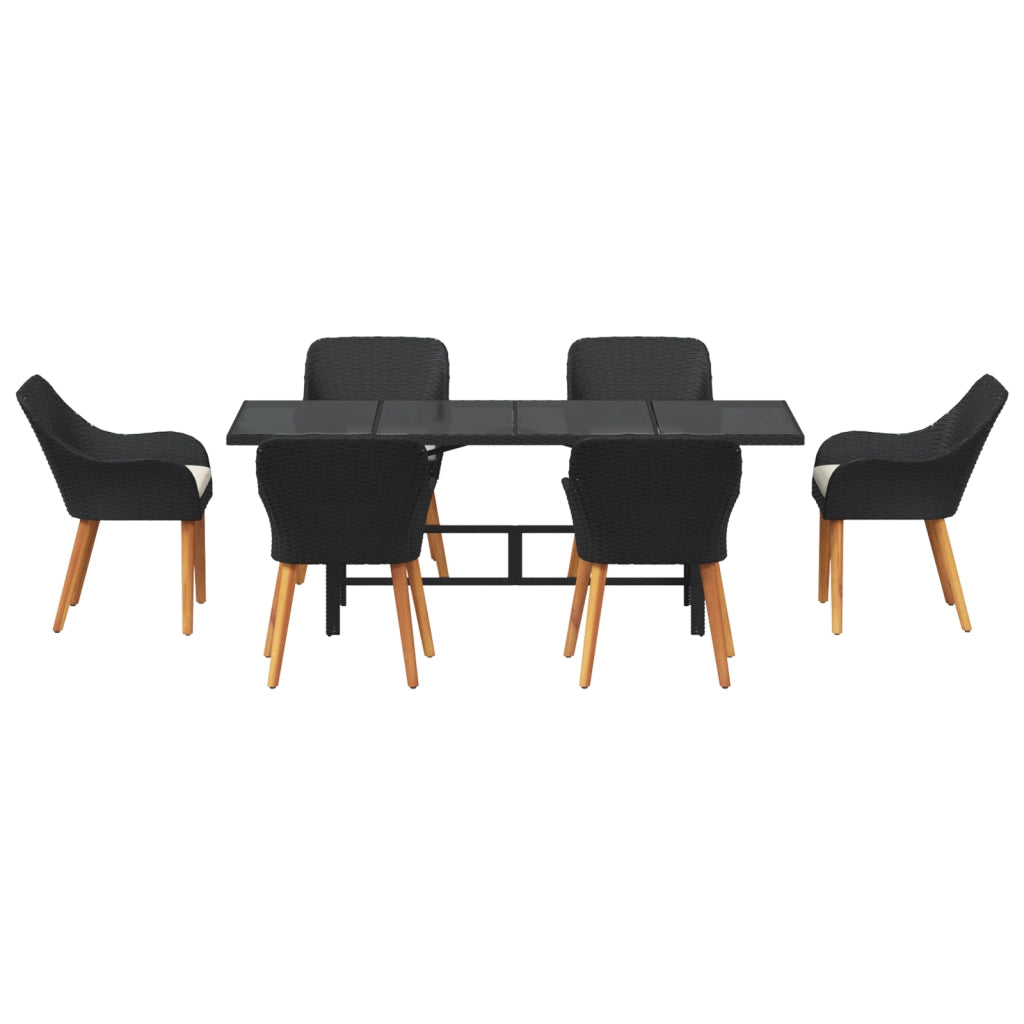 Set da Pranzo da Giardino da 7 Pezzi Nero Polyrattan