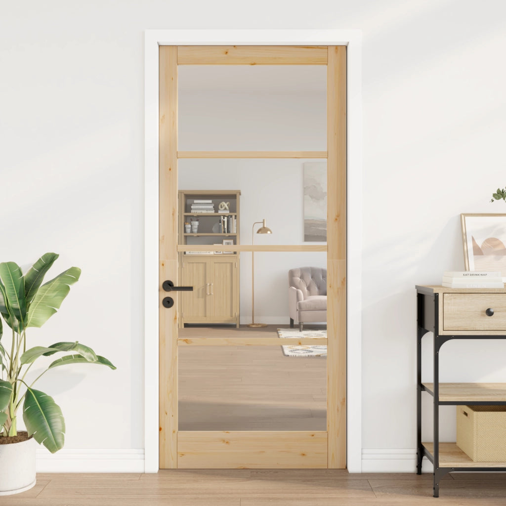 porta interna con vetro "ORKDAL" 93x211x4 cm in legno massello di pino