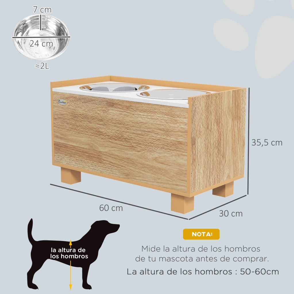 Mangiatoia per Cani con Ciotola in Acciaio Inossidabile ¨C Minimal ¨C Effetto Rovere