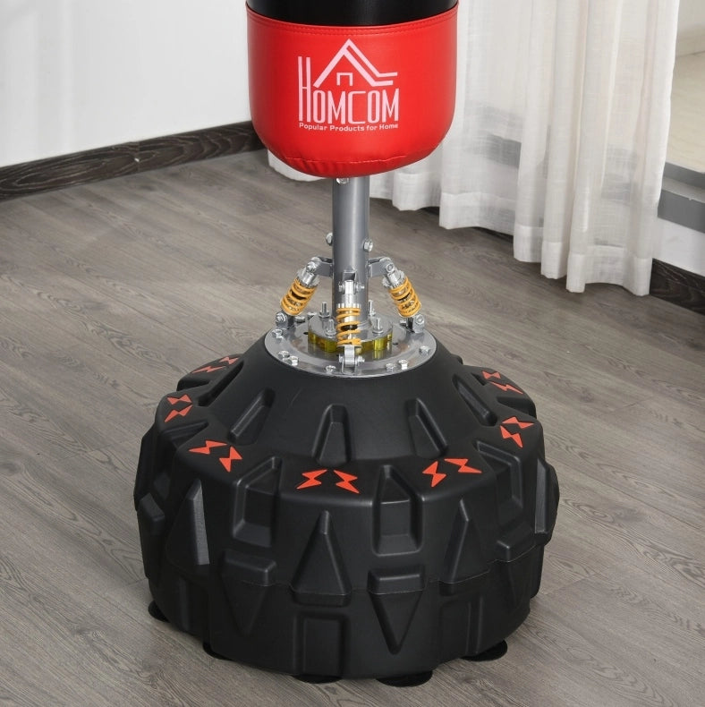 Sacco da Boxe Autoportante con Base Ventosa Nero e Rosso 60x60x180 cm per Allenamento Professionale