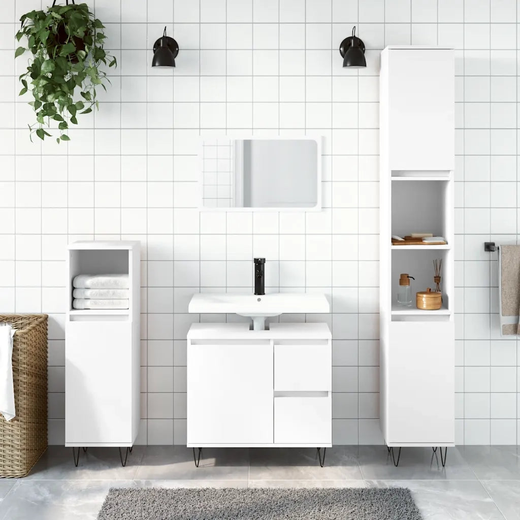 Set Mobili da Bagno 3 pz Bianco in Legno Multistrato 3190221