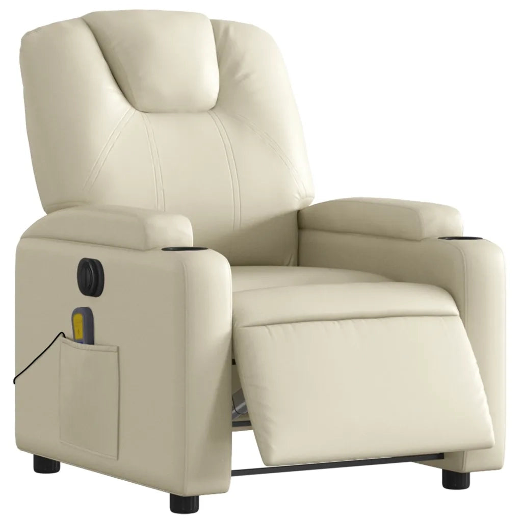 Poltrona Massaggiante | Sedia Relax Elettrica Reclinabile Crema Similpelle