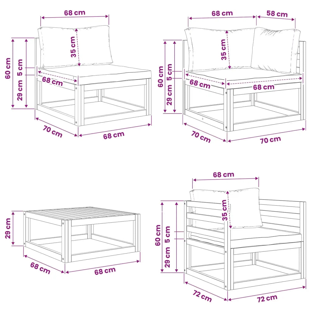 Set di divani 7 pz Naturale Legno di Acacia Massello 3417274
