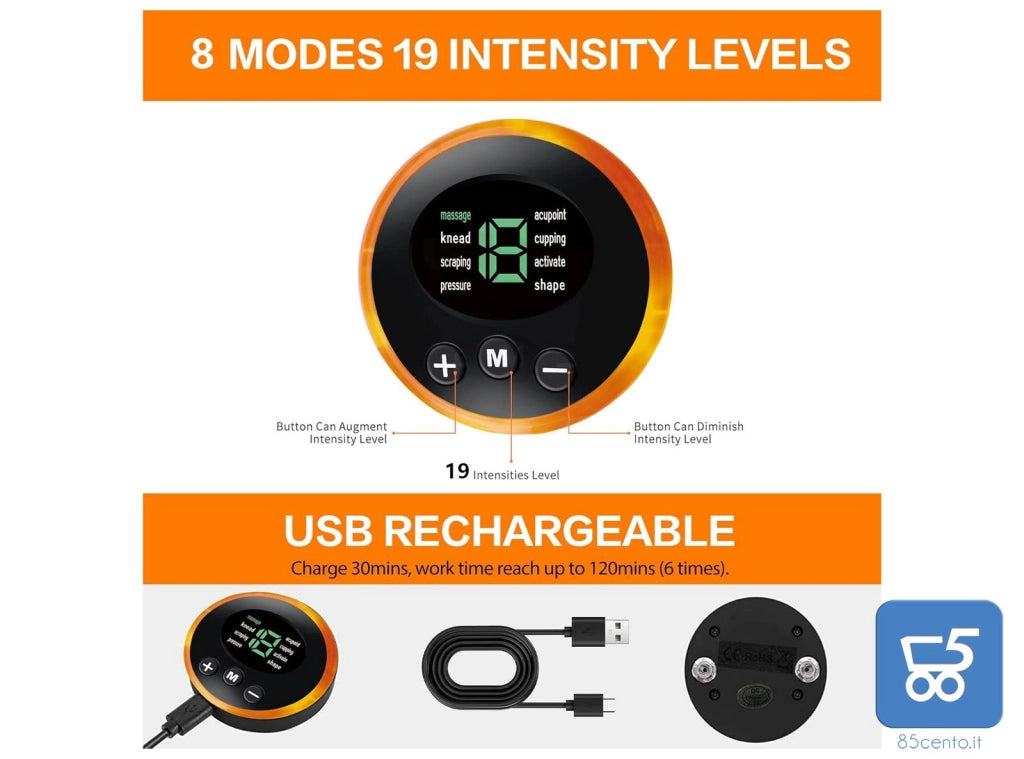 Elettrostimolatore di Ricambio per Sistemi EMS 8 Modalità 19 Intensità coon Cavo USB di Ricarica