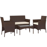 Set da Giardino 4 Pezzi con Divano 2 Sedie e Tavolino Basso con Piano in Vetro in Rattan Beige e Marrone