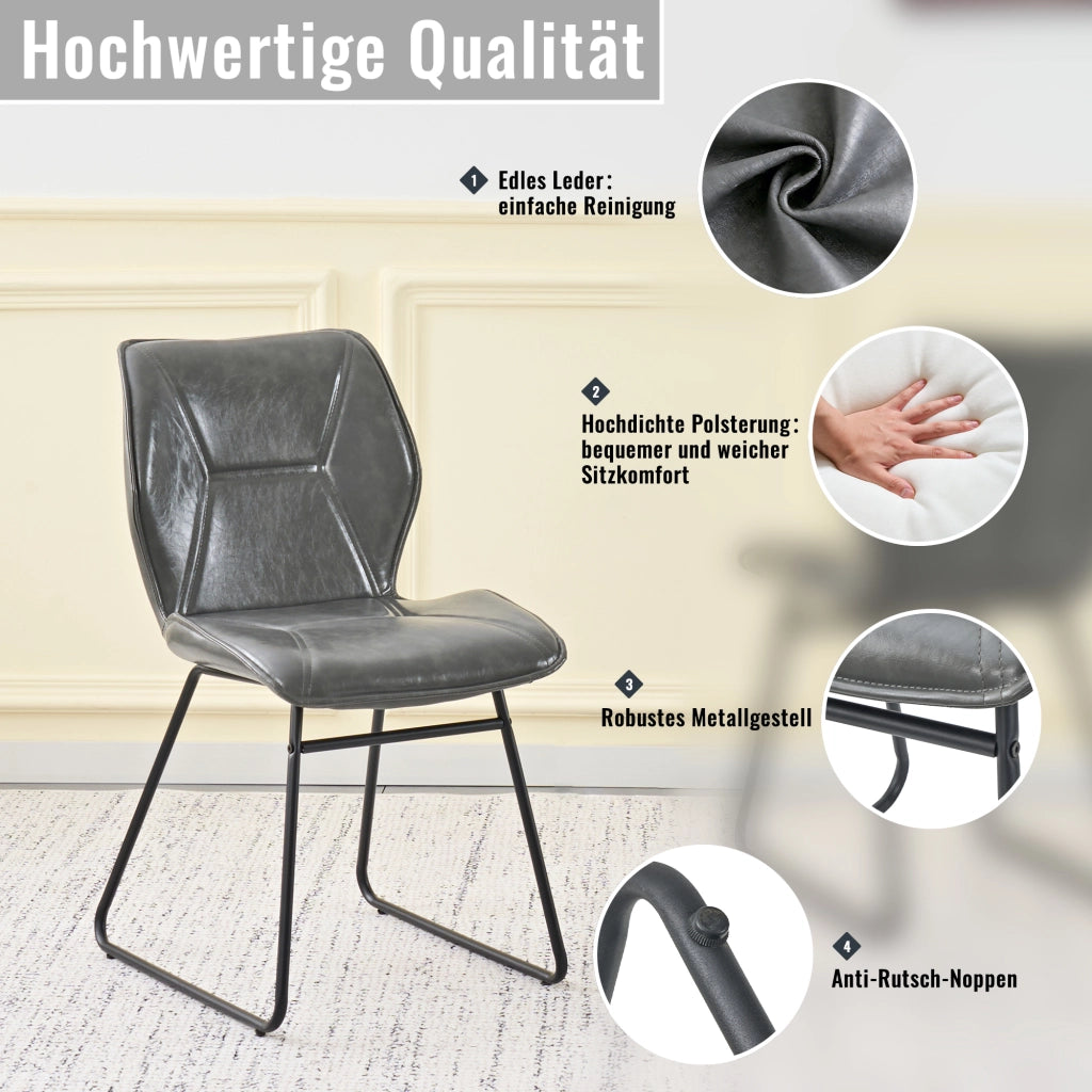 SEDIA da pranzo Set da 2 pezzi in similpelle Grigio con struttura in metallo