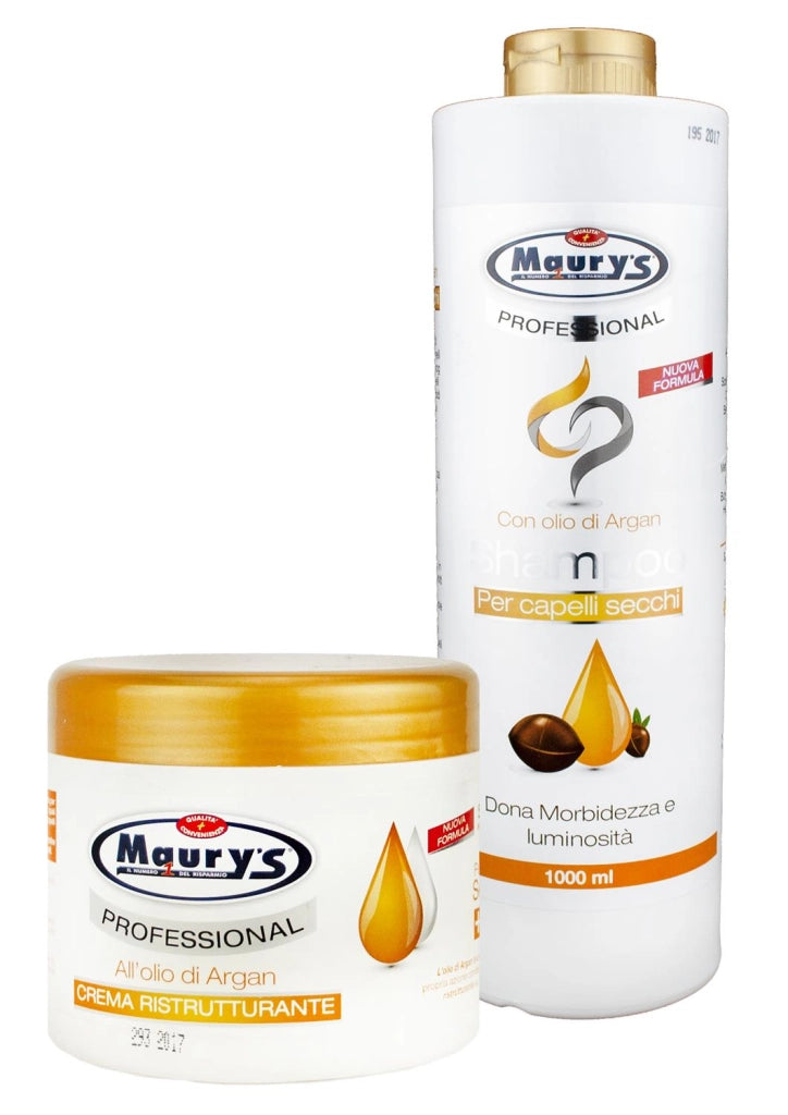 MAURY'S PROFESSIONAL TRATTAMENTO CAPELLI SECCHI SHAMPOO E MASCHERA CON OLIO DI ARGAN MAXI FORMATO 1,5 LT SENZA PARABENI ANALLERGICO