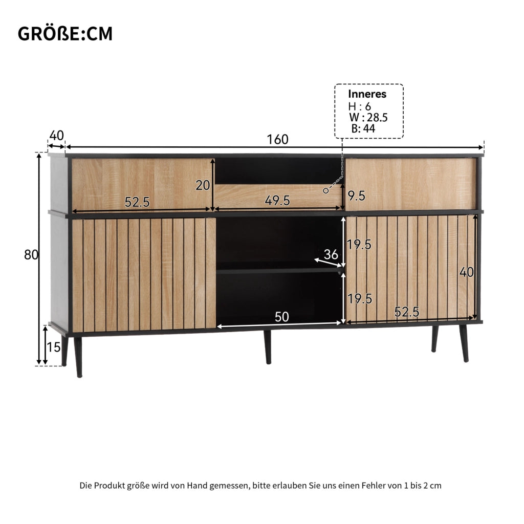 Credenza con ante scorrevoli effetto rovere e nero, 160 cm