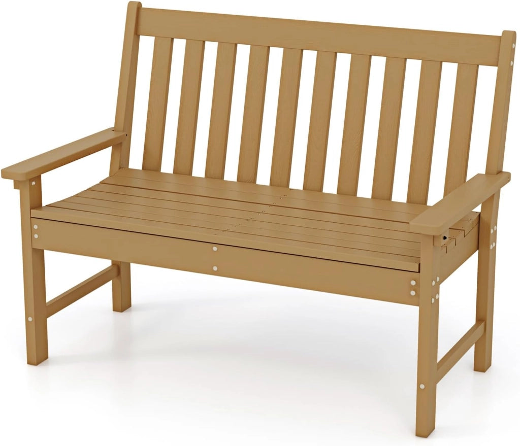 Panca da giardino a 2 posti, resistente alle intemperie, con schienale e braccioli, in HDPE fino a 300 kg, per balcone, giardino, terrazza, 132,5 x 62,5 x 91 cm (nero)