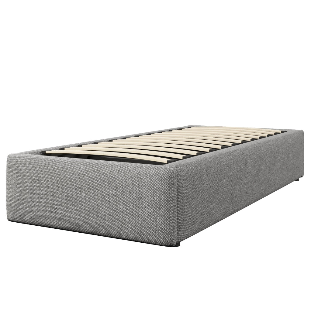 Letto singolo imbottito ULEVR 90x200 cm con contenitore idraulico e cassetto, grigio