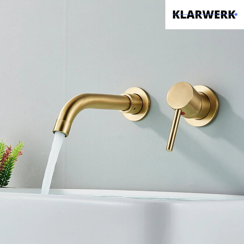 NAVIS |Rubinetto da bagno montaggio a parete in 2 parti oro spazzolato semplice in acciaio inox a parete per bagno|Miscelatore  gastronomico per hotel
