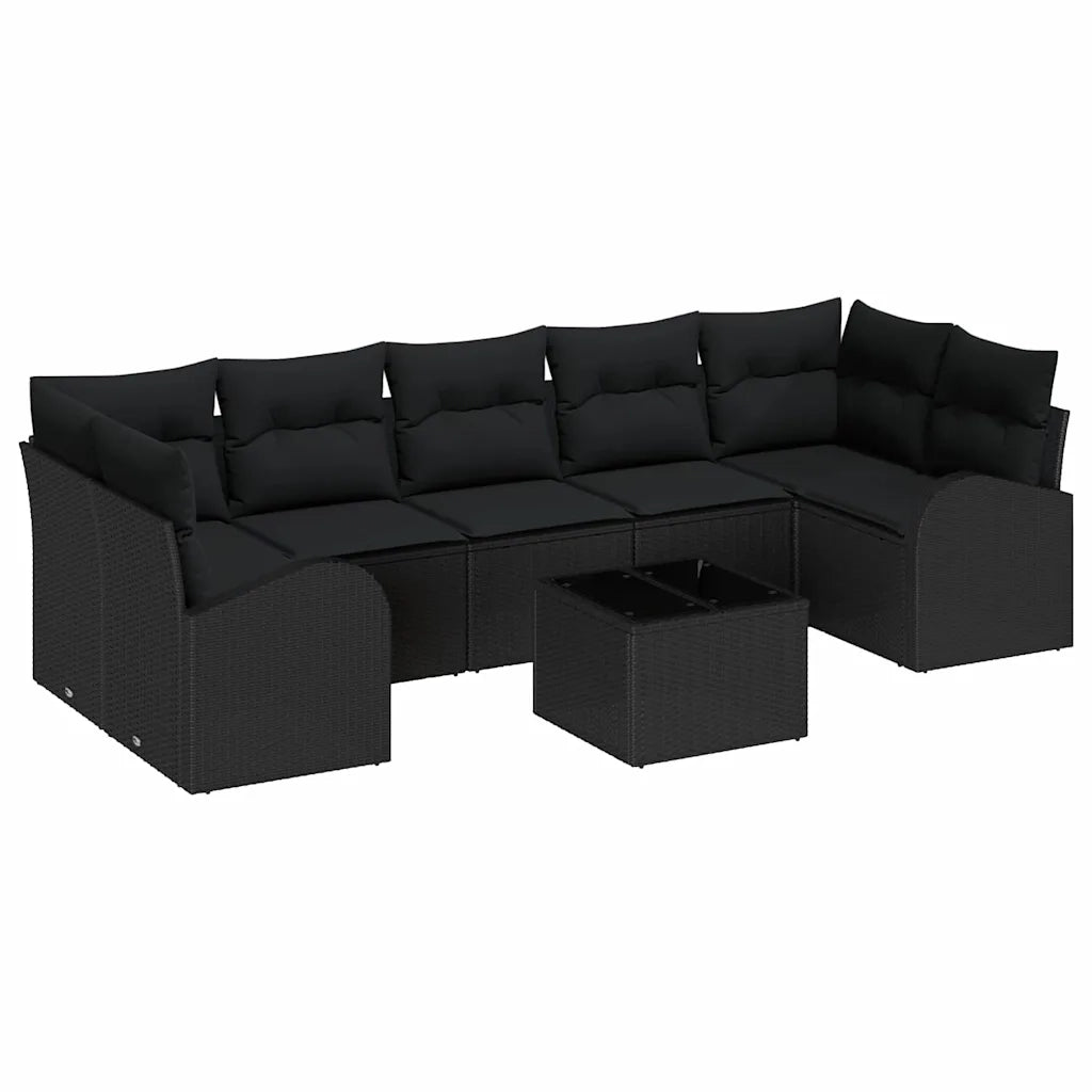 Set Divano da Giardino con archiviazione 8 pcs Nero polyrattan 3354632