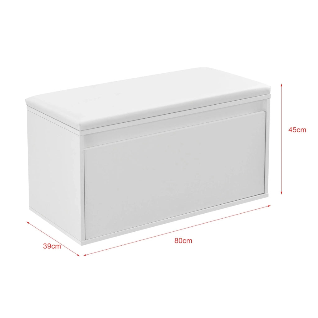 Panca portascarpe di design con cassetto mobile da ingresso con seduta imbottita elegante contenitore per 3 paia di scarpe truciolato PU sintetico 80 x 39 x 45 cm bianco 03_0004679