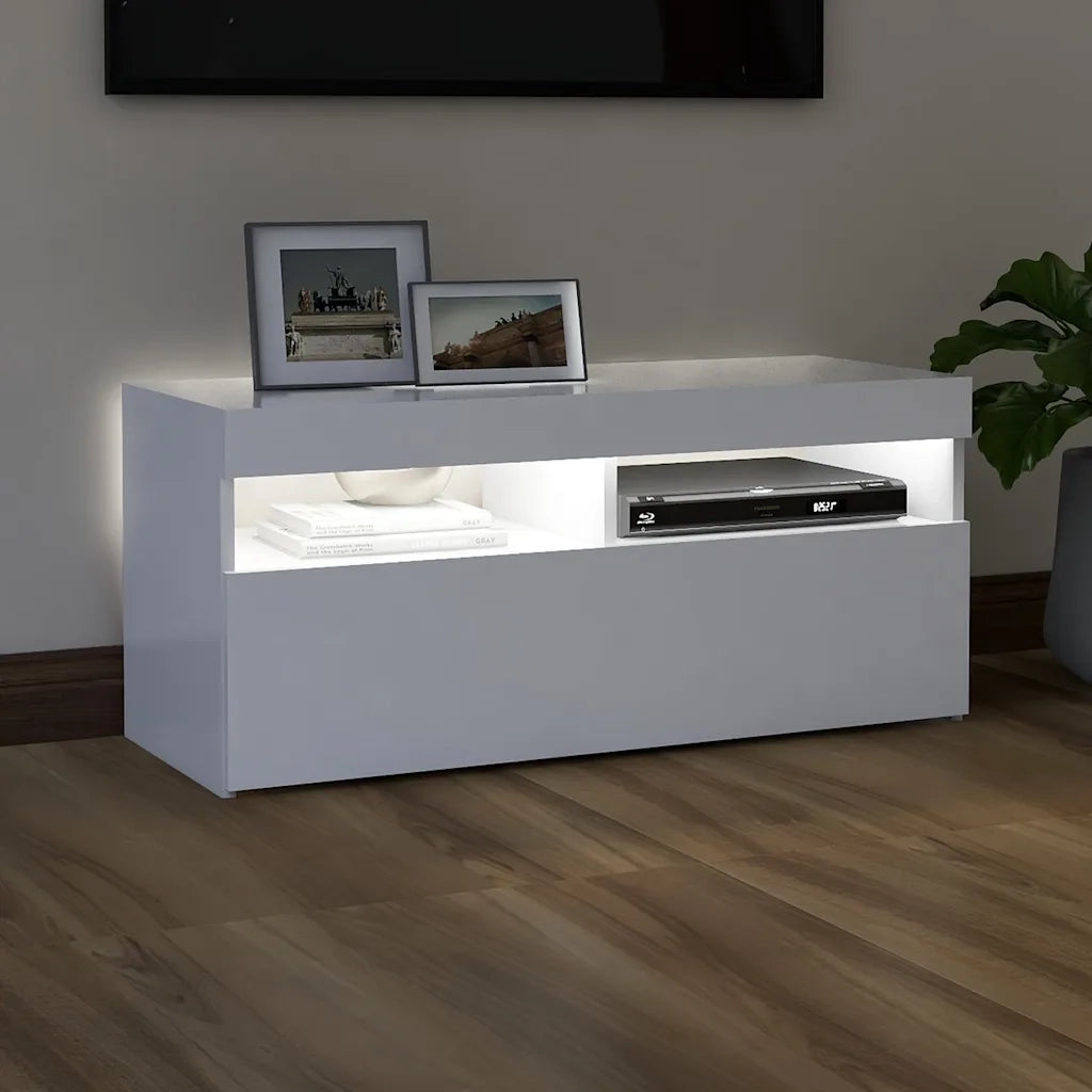 Mobile Porta TV con Luci LED-Credenza TV Bianco 90x35x40 cm 136256