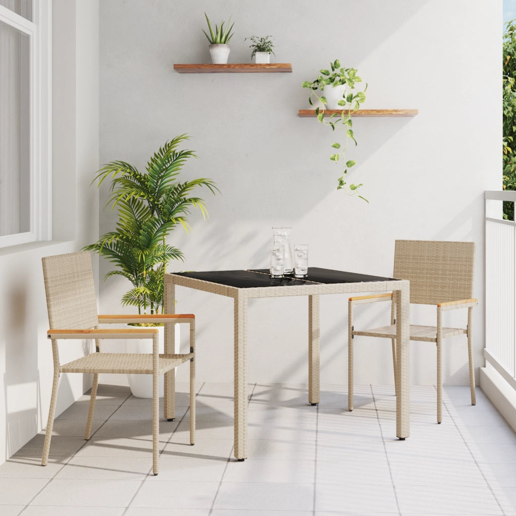 Set da Pranzo da Giardino  a 3 Pezzi Beige Polyrattan