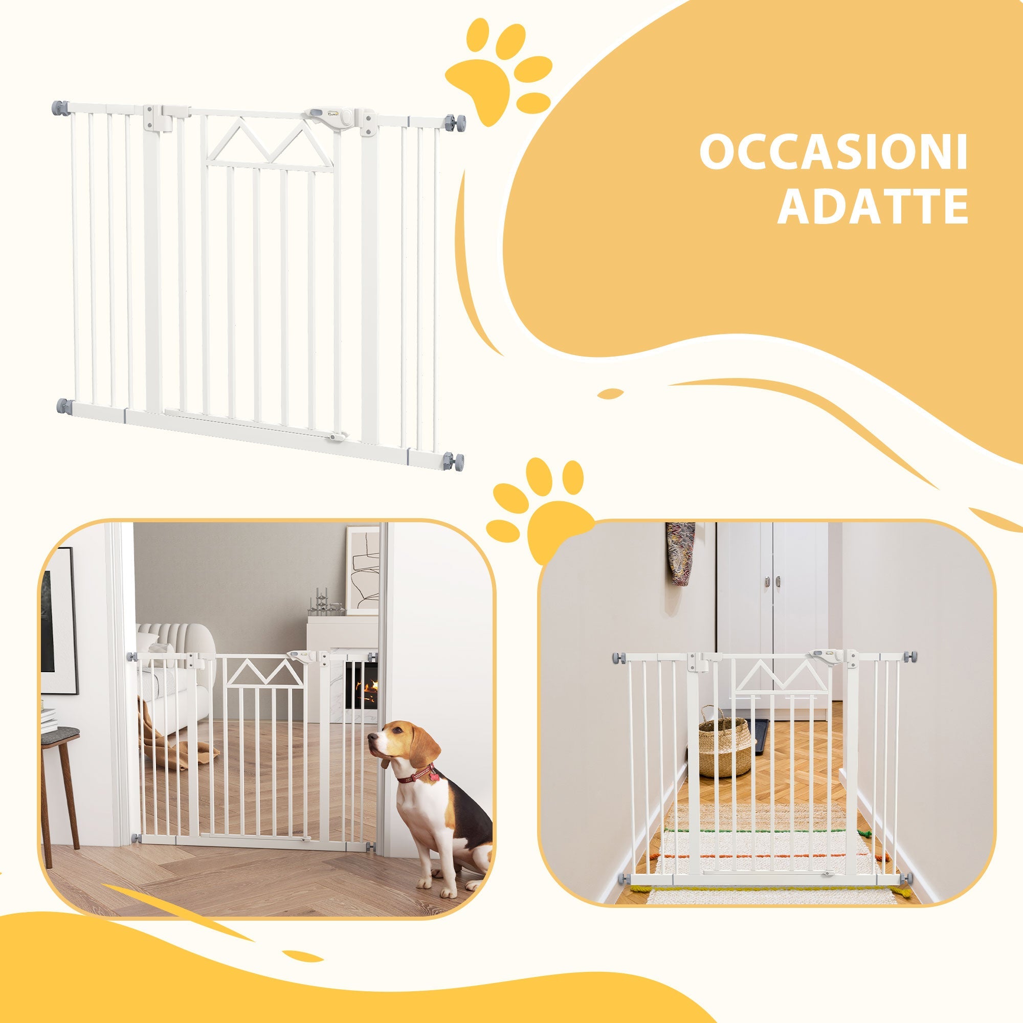 Cancelletto per Cani taglia Piccola e Media 74-100x76 cm in Acciaio e PA Bianco