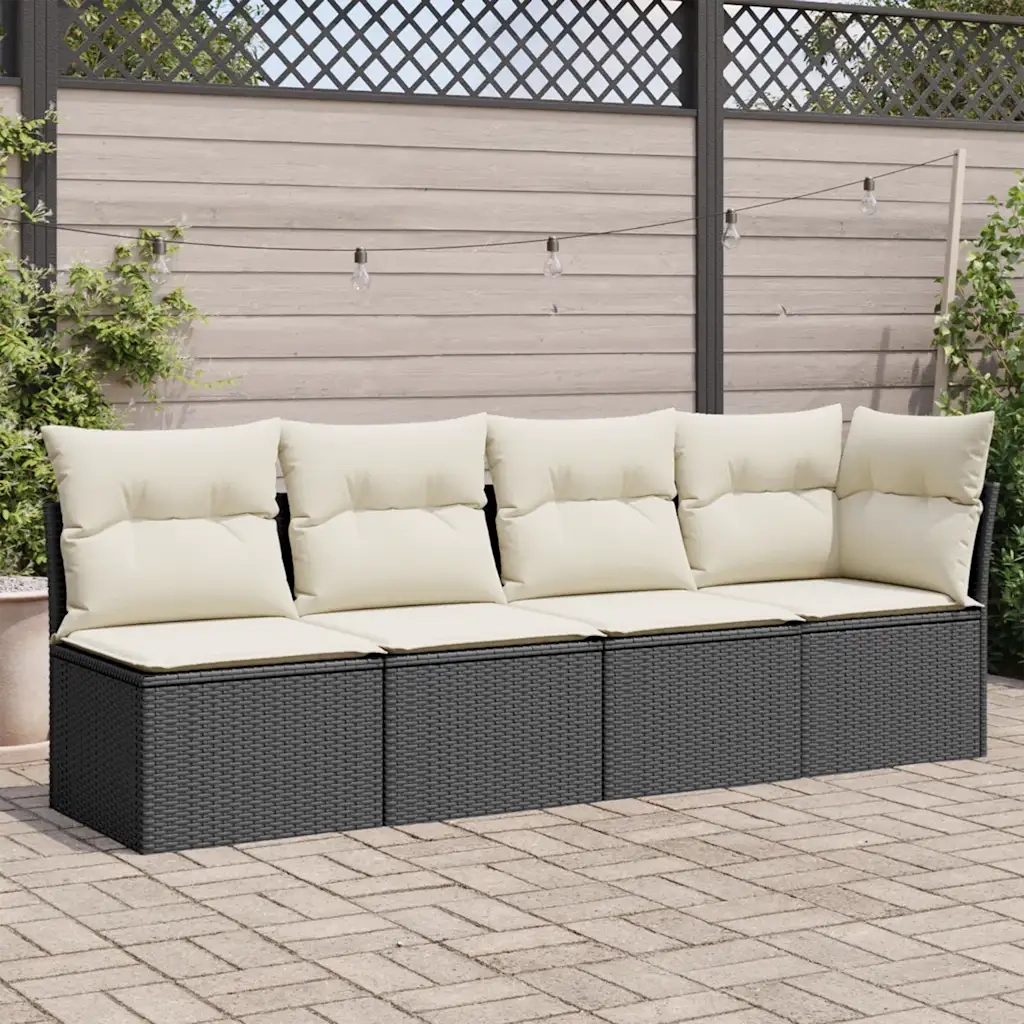 Divano da Giardino con Cuscini a 4 Posti-Sofa da Giardino-Divano da esterno Nero in Polyrattan 410883