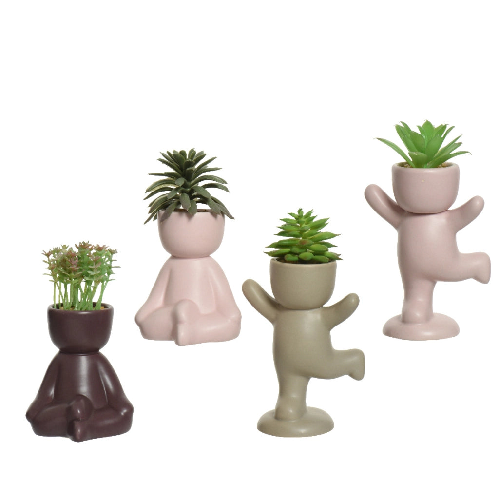 VASO OMINO CON PIANTA 7X9XH14CM 4COLORI ASSORTITI.