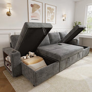Divano Angolare a U con Funzione Letto, Contenitore, Dormeuse e USB ¨C Xylo ¨C Grigio