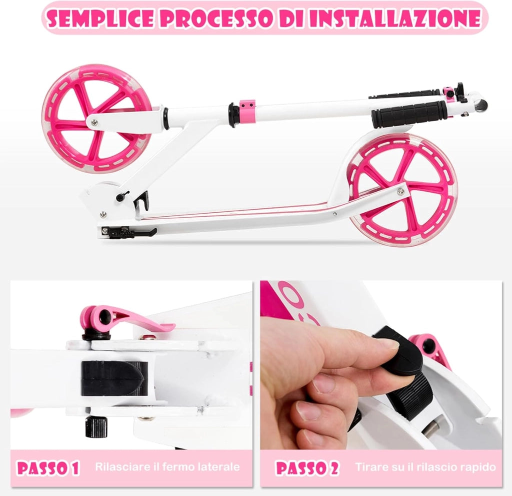 Scooter Monopattino Altezza Regolabile, Ruote Luminose, per Bambini e Adulti, Capacità di Carico 100kg, Alluminio, 10+ Anni