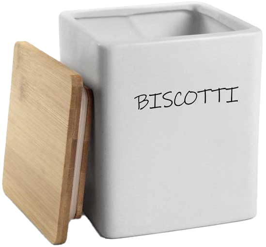 Barattolo quadrato in ceramica con tappo di legno Colore e Fantasia: BISCOTTIERA