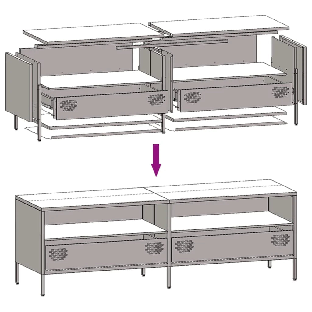Mobile TV multimediale scaffale TV credenza mobile TV sala da pranzo soggiorno camera da letto 135 x 39 x 43,5 cm acciaio laminato a freddo nero 02_0025898