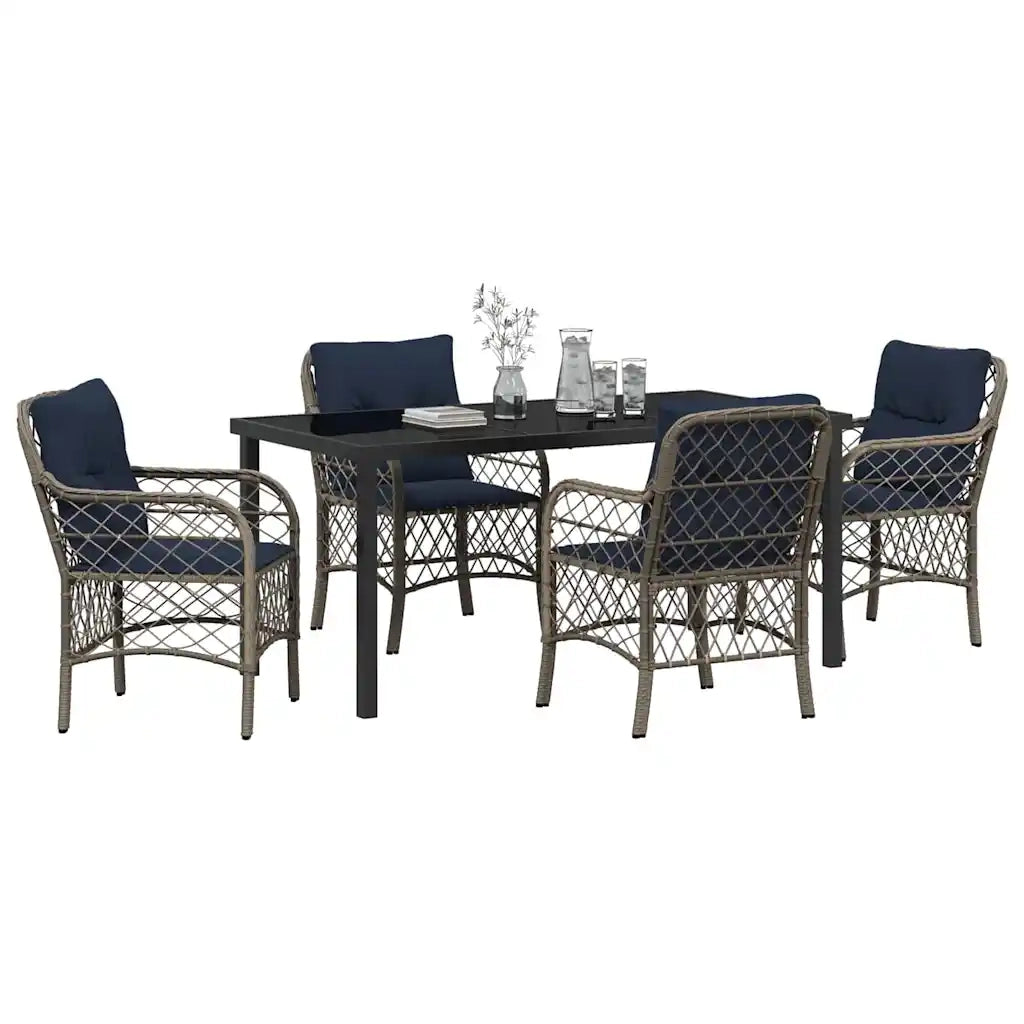 Set da Pranzo per Giardino 5 pcs Grigio e Nero Rattan 3380249