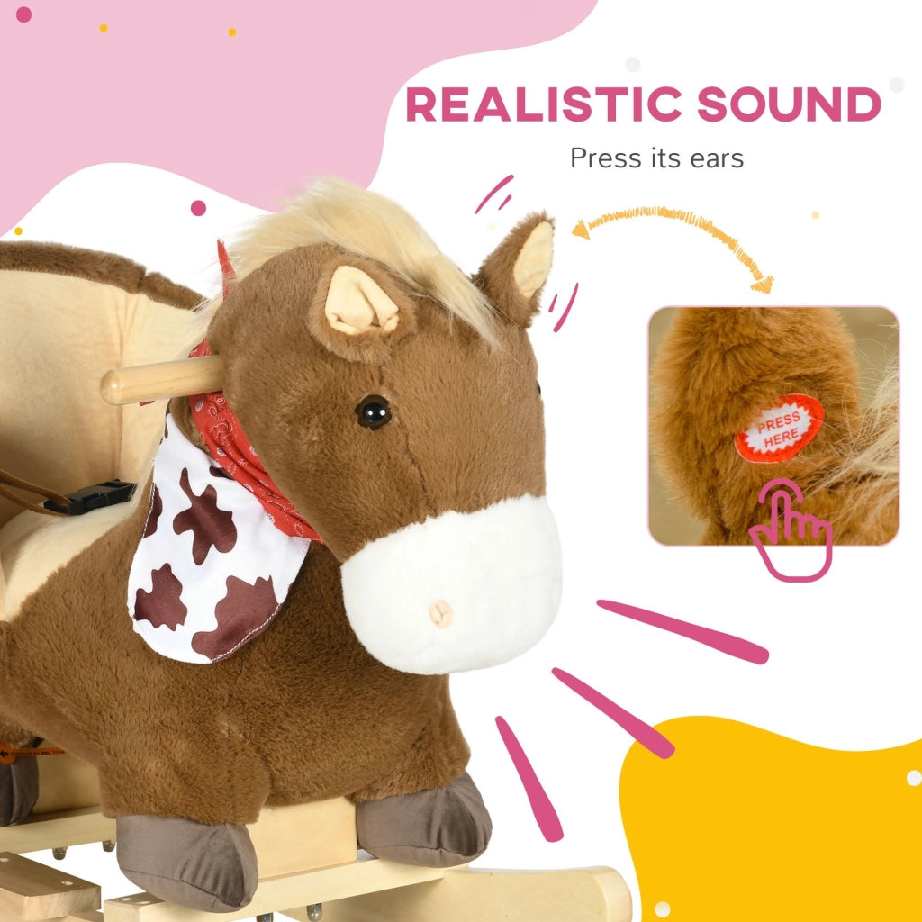 EasyComfort Cavallo a Dondolo per Bambini da 18-36 Mesi con Suoni Realistici, 60x33x50 cm, Marrone e color Legno