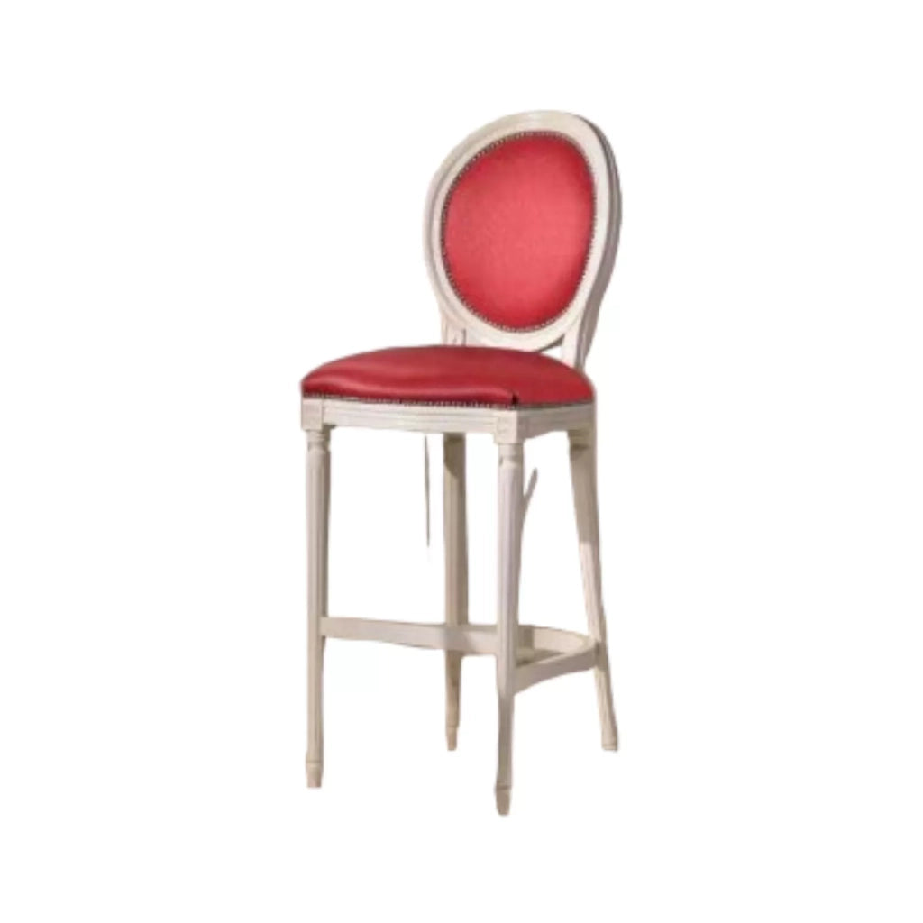 Sgabello shabby chic imbottito in legno massello con fregi