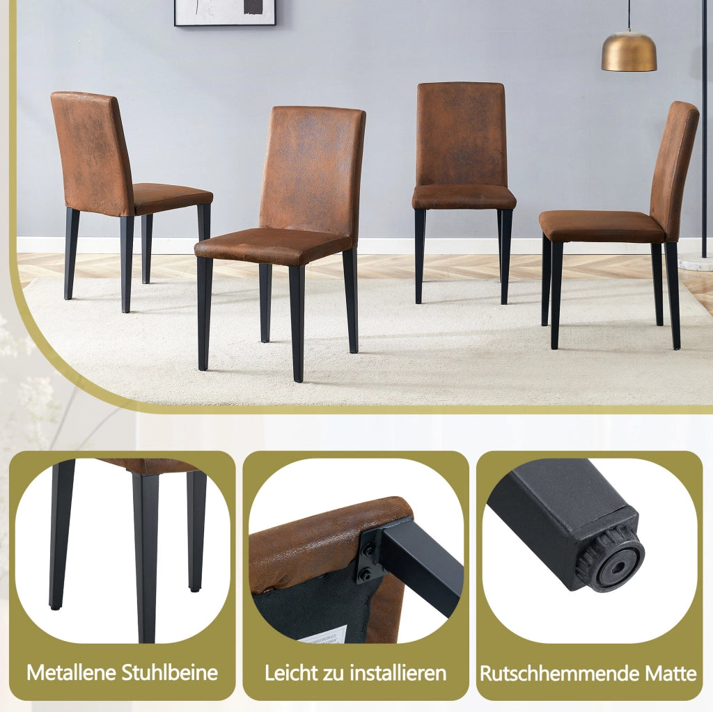 Set di 2 sedie da pranzo in tessuto marrone e metallo nero